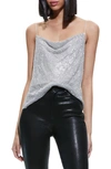 Alice And Olivia Harmon Crystal Chain Mail Cowl Neck Camisole In Silver/ Chainmail
