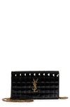 Saint Laurent Cassandre Quilted Patent Leather Envelope Wallet On A Chain In Nero