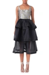 Endless Rose Floral Jacquard Midi Dress In Taupe Multi/ Black