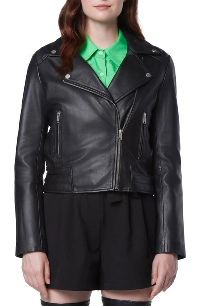 Andrew Marc Smooth Lamb Moto Jacket In Black