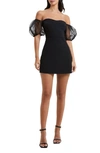 French Connection Whisper Puff Sleeve Dress In Blackout