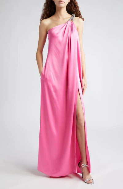 Stella Mccartney Falabella链式细节缎布长礼服 In ピンク