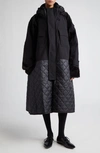 Junya Watanabe Quilted Hooded Parka Coat In Black X Black