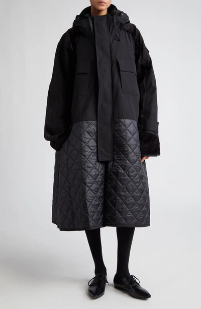 Junya Watanabe Quilted Hooded Parka Coat In Black