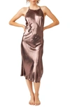 Free People Sunset Shimmer Satin Midi Slipdress In Brown