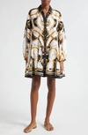Camilla Tiered Linen Button-front Mini Shirtdress In Sea Charm