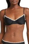 Ramy Brook Emmeline Bikini Top In Black With White Crochet Trim
