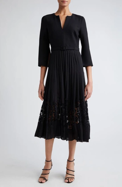 Oscar De La Renta Guipure-lace Chiffon Midi Dress In Black