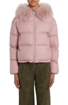Moncler Mino Quilted Down Jacket With Removable Genuine Shearling Trim In Pink