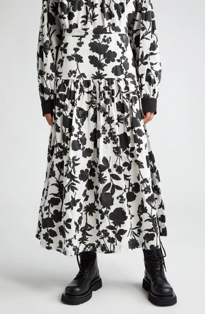 MAX MARA UDENTE FLORAL PRINT TIERED COTTON & SILK SKIRT