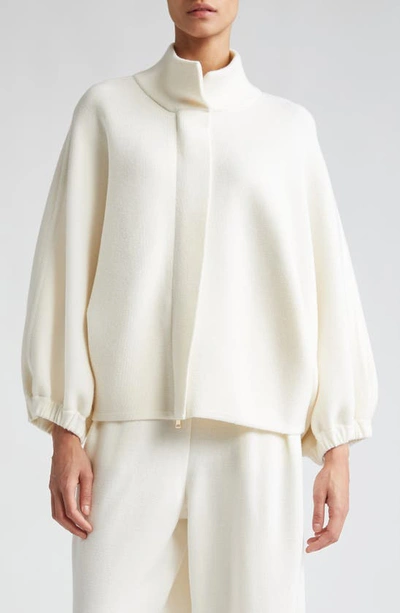 Max Mara Smirne Stand Collar Virgin Wool Cardigan In Ivory