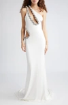 STELLA MCCARTNEY CRYSTAL ROPE CUTOUT ONE-SHOULDER JERSEY GOWN