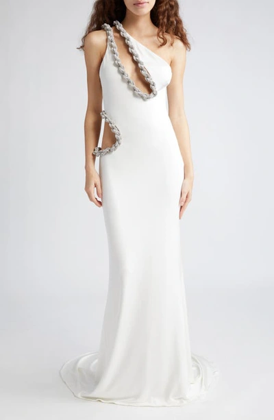 Stella Mccartney Crystal Rope Cutout One-shoulder Jersey Gown In White