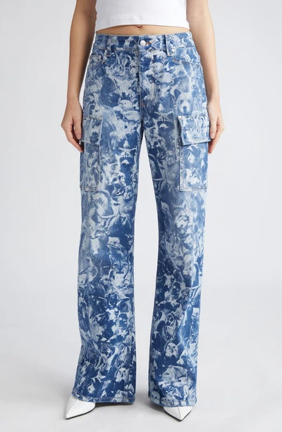 Stella Mccartney Animal Forest Print Cargo Jeans In Blue