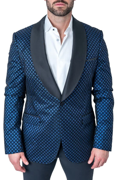 Maceoo Sparkle Blue Shawl Collar Dinner Jacket
