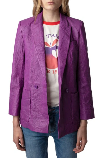 ZADIG & VOLTAIRE ZADIG & VOLTAIRE VISKO CRUSHED LEATHER DOUBLE BREASTED JACKET