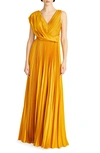 THEIA BREANNE PLEATED SATIN GOWN