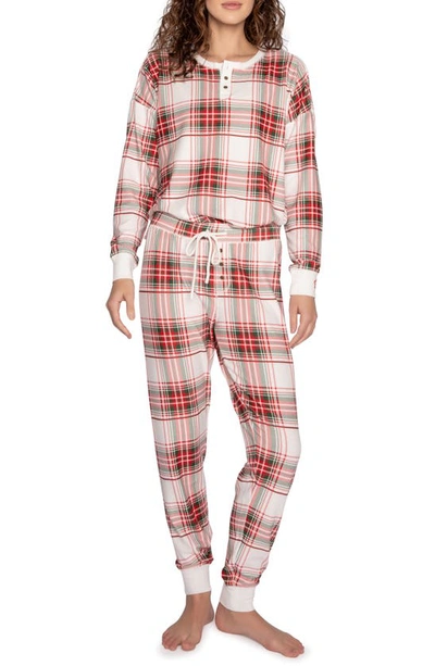 Pj Salvage Joyful Spirits Plaid Lounge Joggers In White