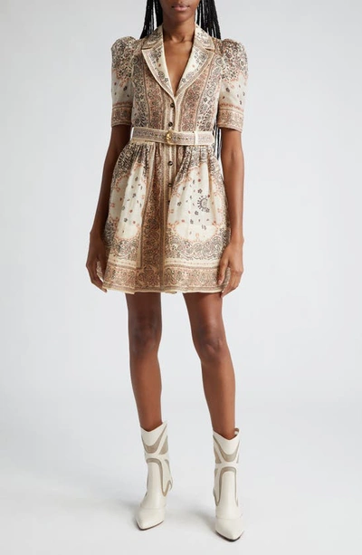 Zimmermann Womens Cream Bandana Paisley-print Linen And Silk-blend Mini Shirt Dress In Beige