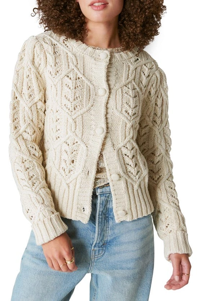 Lucky Brand Women's Shine Cable-knit Button-front Cardigan In Whisper White