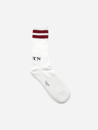 Valentino Cotton Blend Socks With Contrasting Vltn Logo In White