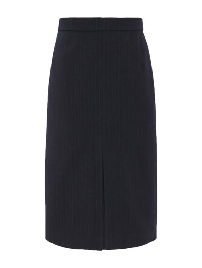 Saint Laurent Striped-wool Pencil Skirt In Blue