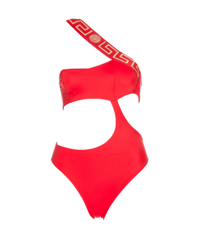 Versace Cutout One Shoulder One Piece Swimsuit In Red