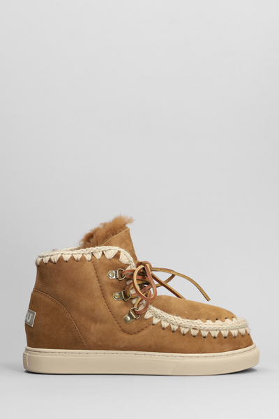 Mou Snaker Lace-up Low Heels Ankle Boots In Leather Colour Suede