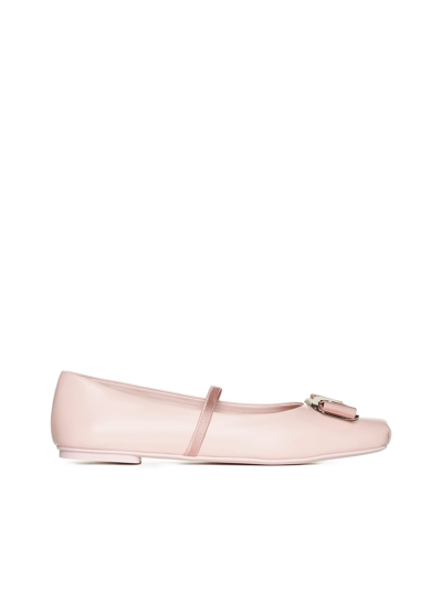 Ferragamo Zina Leather Bow Mary Jane Ballerina Flats In Nylund Pink