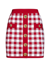Balmain Vichy Viscose-blend Knit Miniskirt In Rouge/blanc