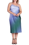 S And P Standards & Practices Avi Ombré Asymmetric Neck Midi Slipdress In Gracia Blue