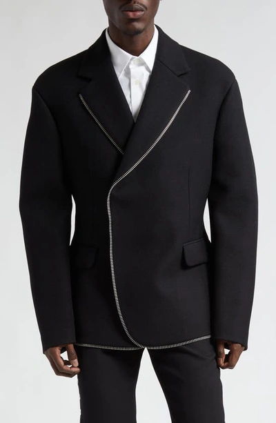 Off-white Zip-trim Virgin-wool Blazer In Black