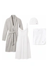PETITE PLUME THE HOSPITAL STAY MATERNITY/NURSING dressing gown, NIGHTGOWN, BABY HAT & BLANKET
