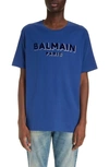 Balmain Logo-flocked Organic Cotton T-shirt In Blue