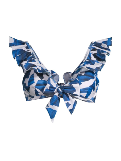 Milly Women's Ocean Puzzle Flutter-sleeve Bikini Top In Navy Multi