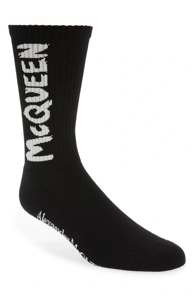 Alexander Mcqueen Black Socks With Graffiti Logo Print