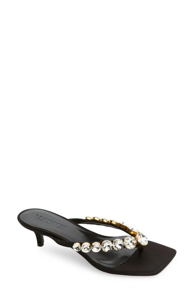 Versace Black Crystal Heeled Sandals In Black/ Gold