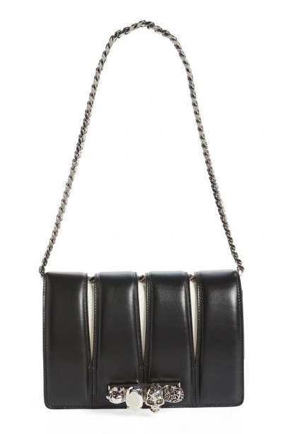 Alexander Mcqueen Slash Cutout Knuckle Colorblock Leather Clutch In Black/ Soft Ivory