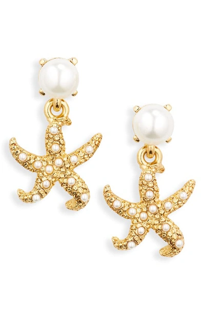 Oscar De La Renta Starfish Pearl Drop Earrings