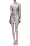 ALICE AND OLIVIA DRU METALLIC CRINKLE BROCADE MINIDRESS