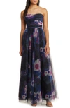 ml Monique Lhuillier Nataly Strapless Tulle Gown In Midnight Orchid