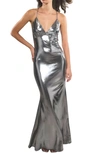 Rare London Metallic Mermaid Gown In Silver