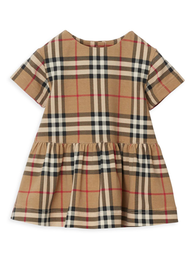 Burberry Babies' Check-print Short-sleeve Dress In Brown