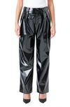 Grey Lab Pleat Faux Patent Leather Pants In Black