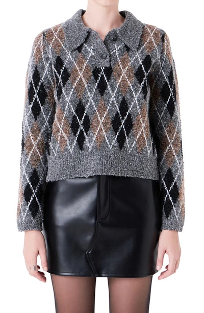 Grey Lab Women's Argyle Collared Sweater In Multicolor