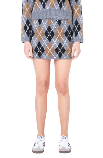 Grey Lab Women's Argyle Knit Mini Skirt In Grey