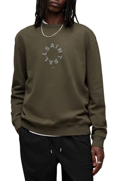 Allsaints Tierra Cotton Printed Relaxed Fit Crewneck Sweatshirt In Green