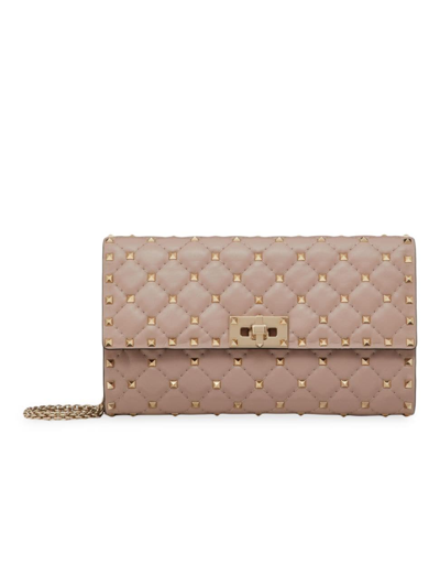 Valentino Garavani Women's Rockstud Spike Nappa Leather Crossbody Clutch Bag In Poudre