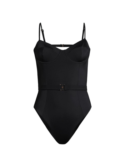Milly Women's Belted Open-back One-piece Swimsuit In Black
