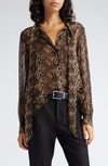 NILI LOTAN CARINA SNAKESKIN PRINT TIE NECK SILK SHIRT